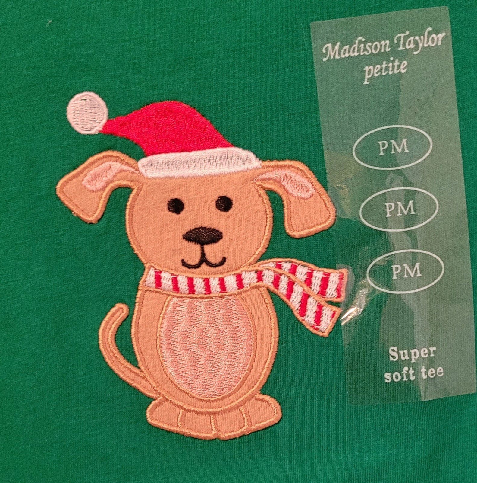 Madison Taylor Holiday TShirt~Short Sleeve ~ Christmas Dog ~Green~Petite ~NWT