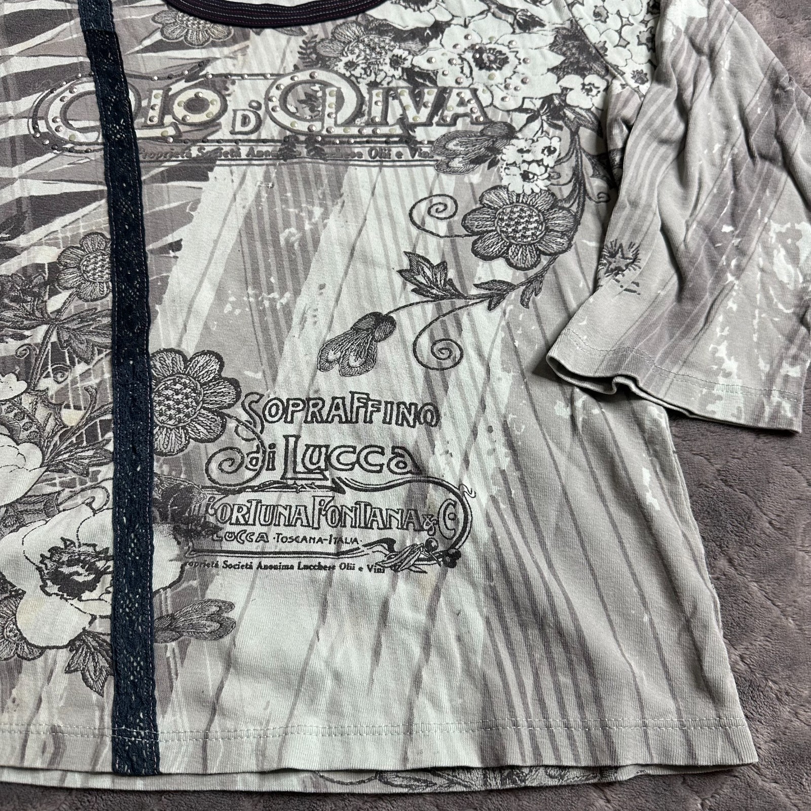Vanilla Sugar Large L Sublimation Mixed Media Top Long Sleeve USA VTG