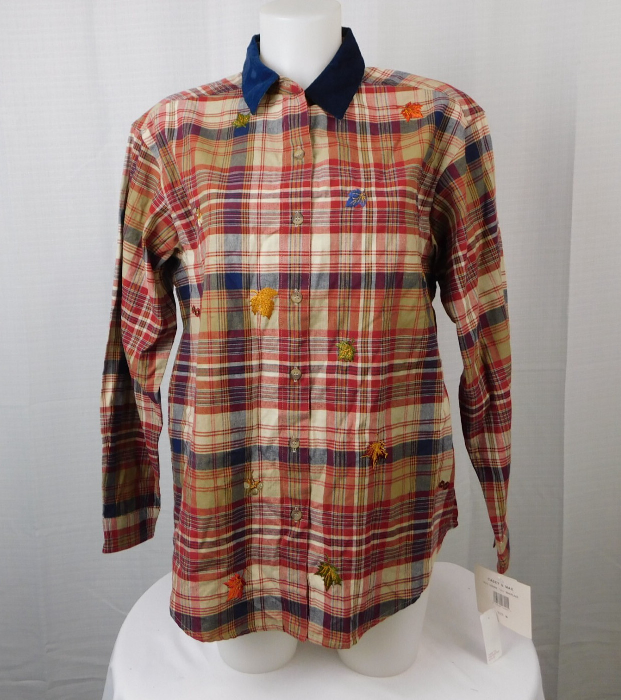 Casey & Max Long Sleeve Corduroy Collared Leaf Embroidered Fall Button-Up Medium