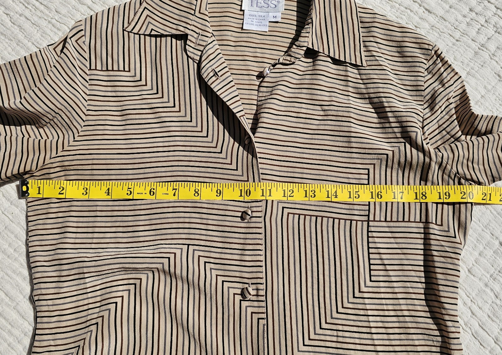 Tess Vintage 100% Silk Blouse Abstract Geometric Print Long Sleeve Medium