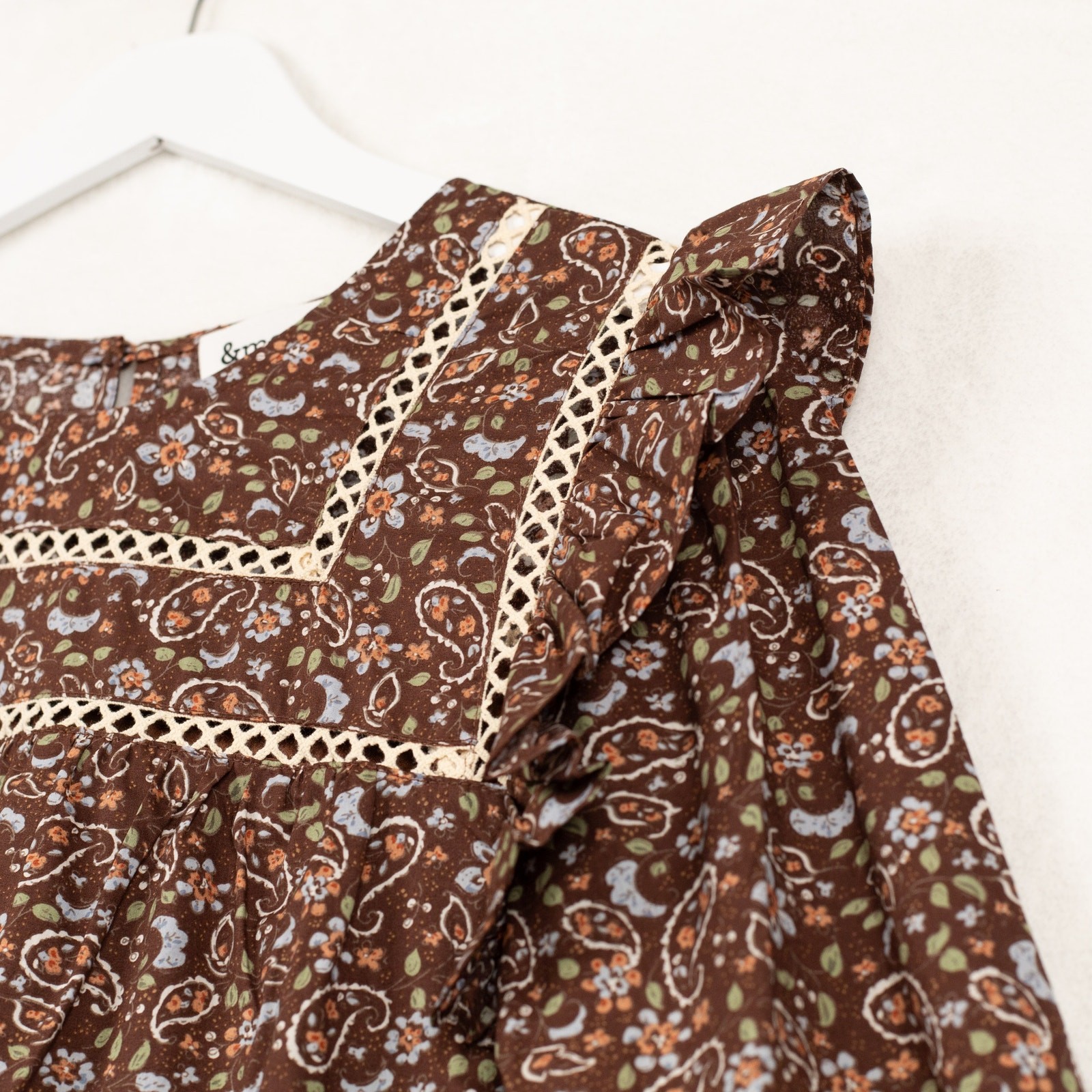 &MERCI Paisley Ruffled Blouse Romantic Earthy Boho Cottagecore Retro 70s Sz M