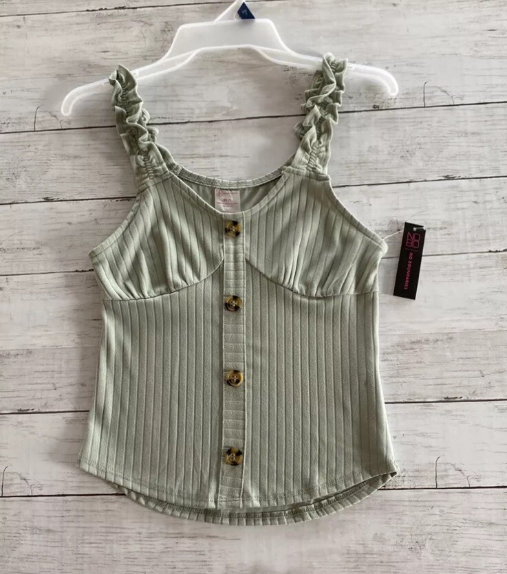 No Boundaries Juniors Rib Button Front Tank Top Shirt XS (1) Light Green NWT