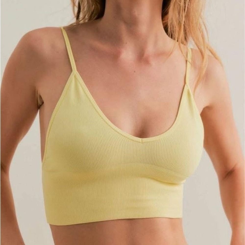 Lemon Yellow Ribbed Crop Top new