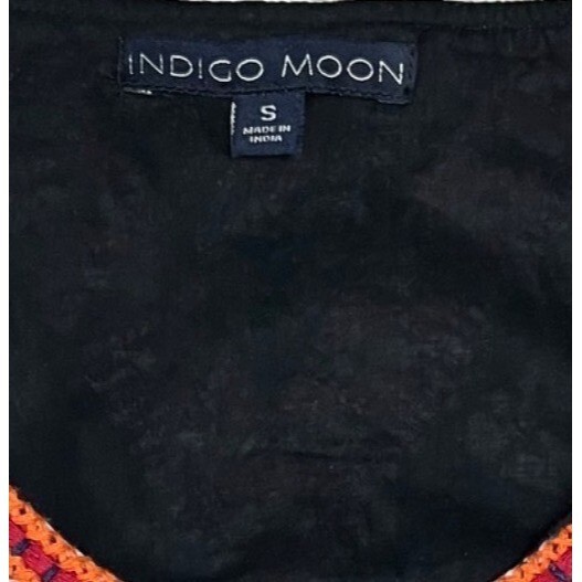 SMALL S Indigo Moon Boho Sleeveless India Print Navy Batik Bangles Mirrors Top