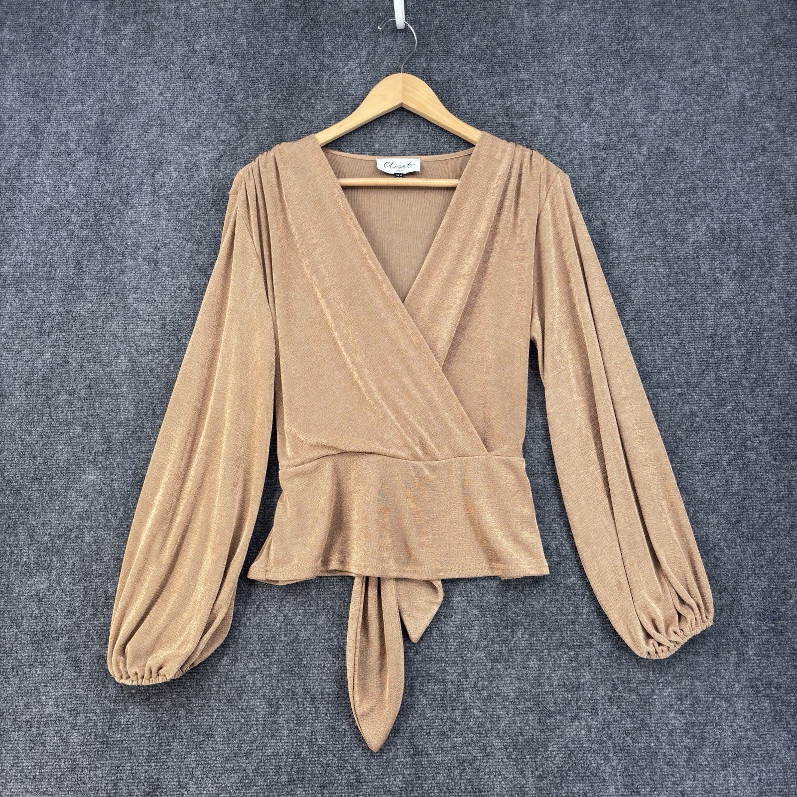 Closet London Shimmering Gold Date Night Surplice Peplum Top Women’s 12