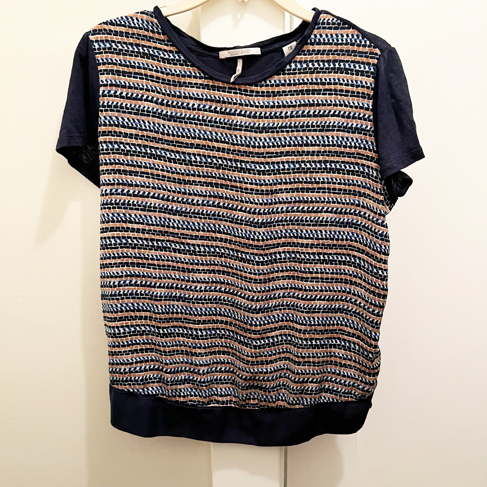 Scotch & Soda Maison Scotch Raffia Town Top Small Mixed Print Polyester Linen
