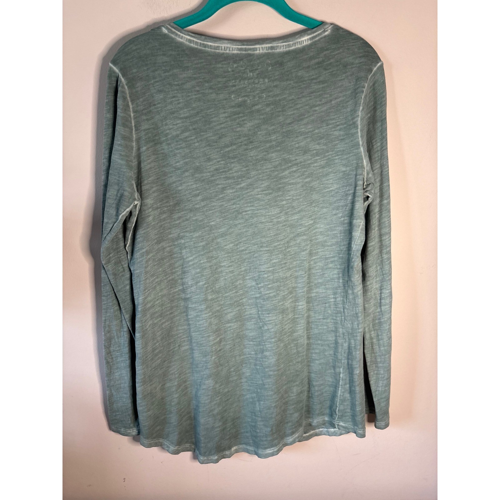 Peruvian Connection Womens Sage Green Slub Cotton V-Neck Long Sleeve Tee Medium