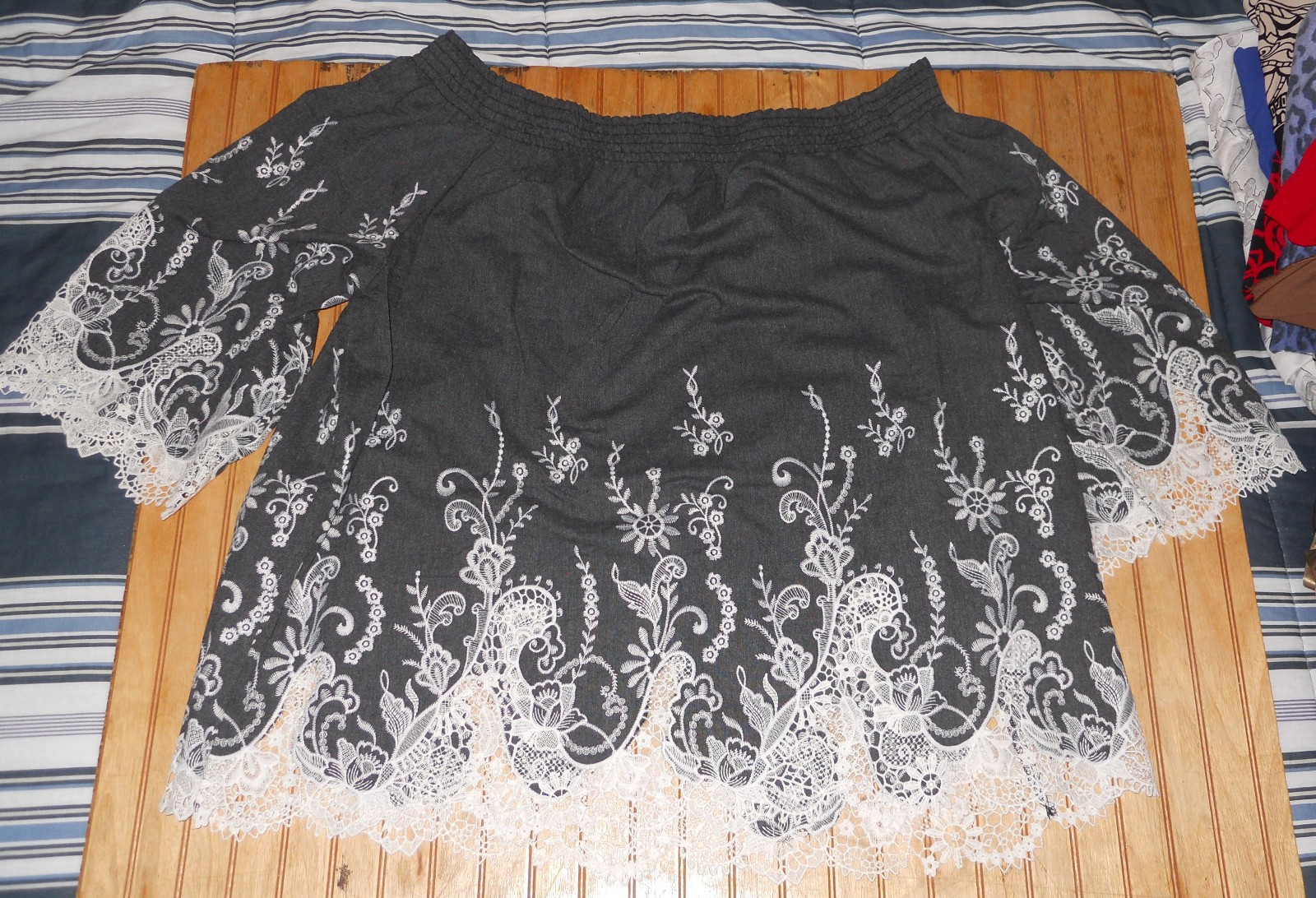 Denim 24/7 Womens Crochet Lace Top Blouse Off Shoulder 3/4 Sleeve Plus 28W