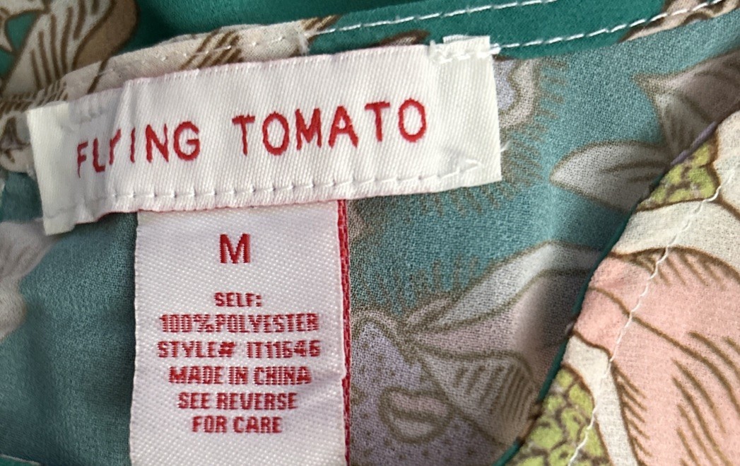 Flying Tomato Top M Pretty Green Floral Print Silky Boho Blouse Popover Shirt