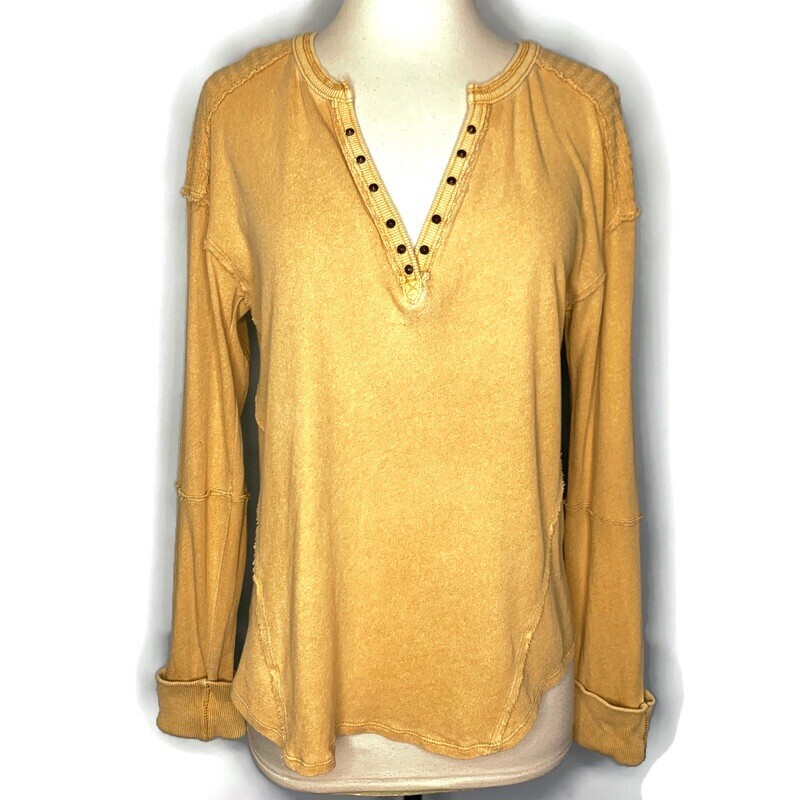 We The Free People Military Mix Mustard Yellow Acid Wash Henley Top Size M