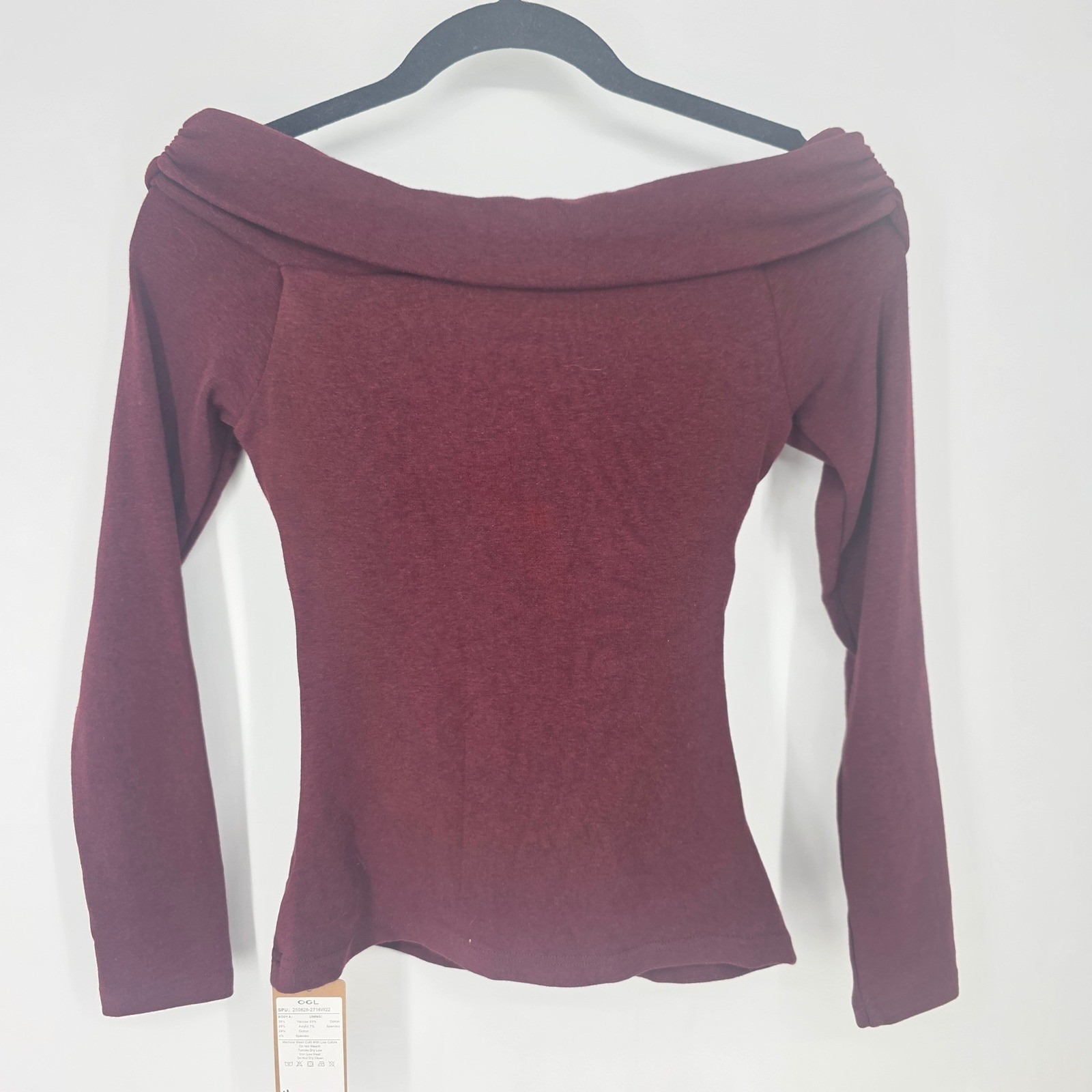 OGL Lightweight warm off-the-shoulder brami top with crossed sleeve Red Small
