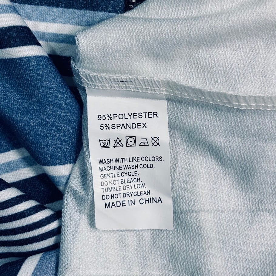 Striped Long Sleeve Quarter Zip Pullover Women M Blue White Polyester Casual Top