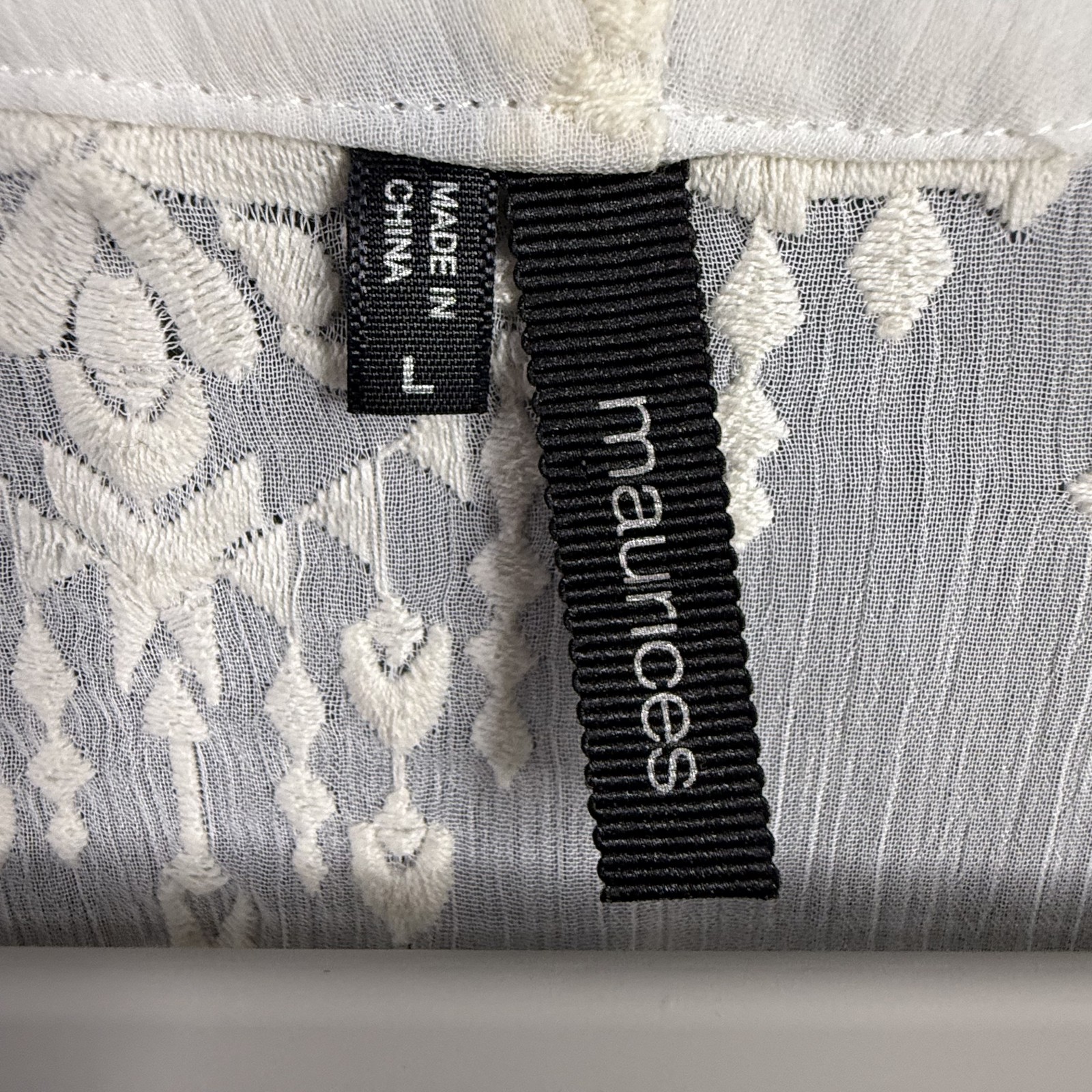 Maurices Women’s L Ivory Embroidered Full Zip Sheer Bomber Jacket Top