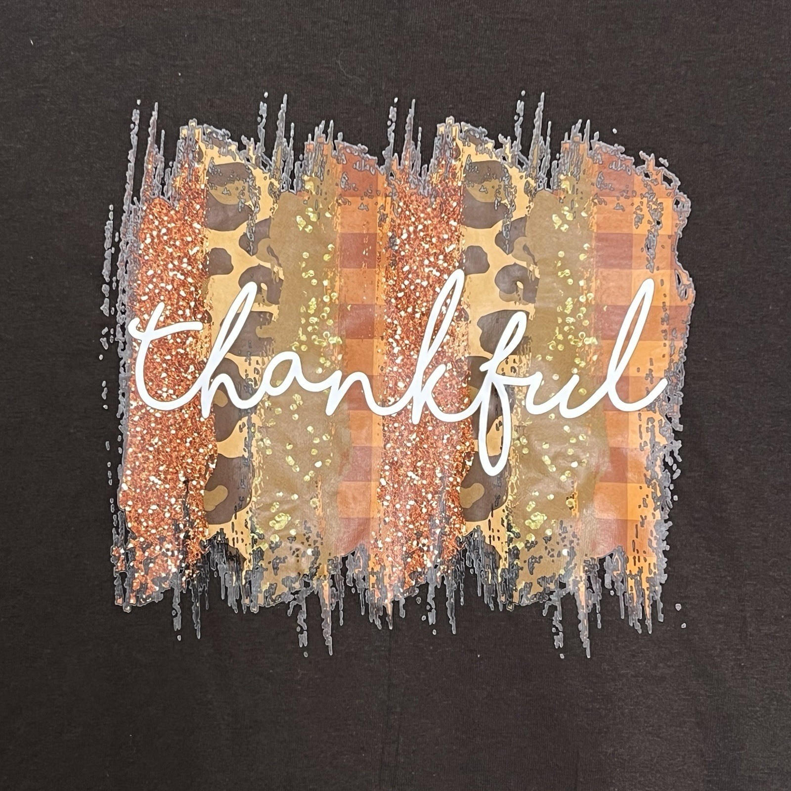 Gildan Unisex T-shirt XL Brown Thankful Vinyl Print Thanksgiving Fall Colors