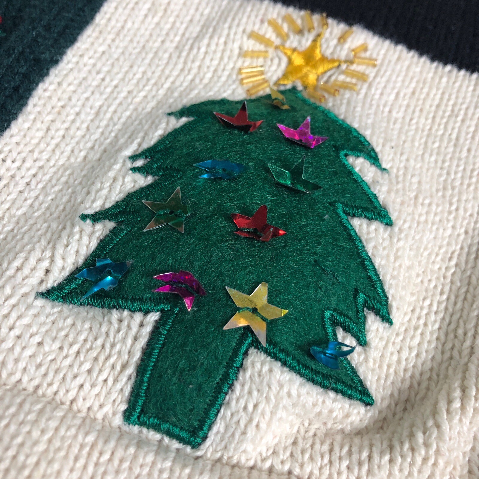 Vintage Dressbarn Christmas Cardigan Sweater Women L Knit Patchwork Sequin Zip