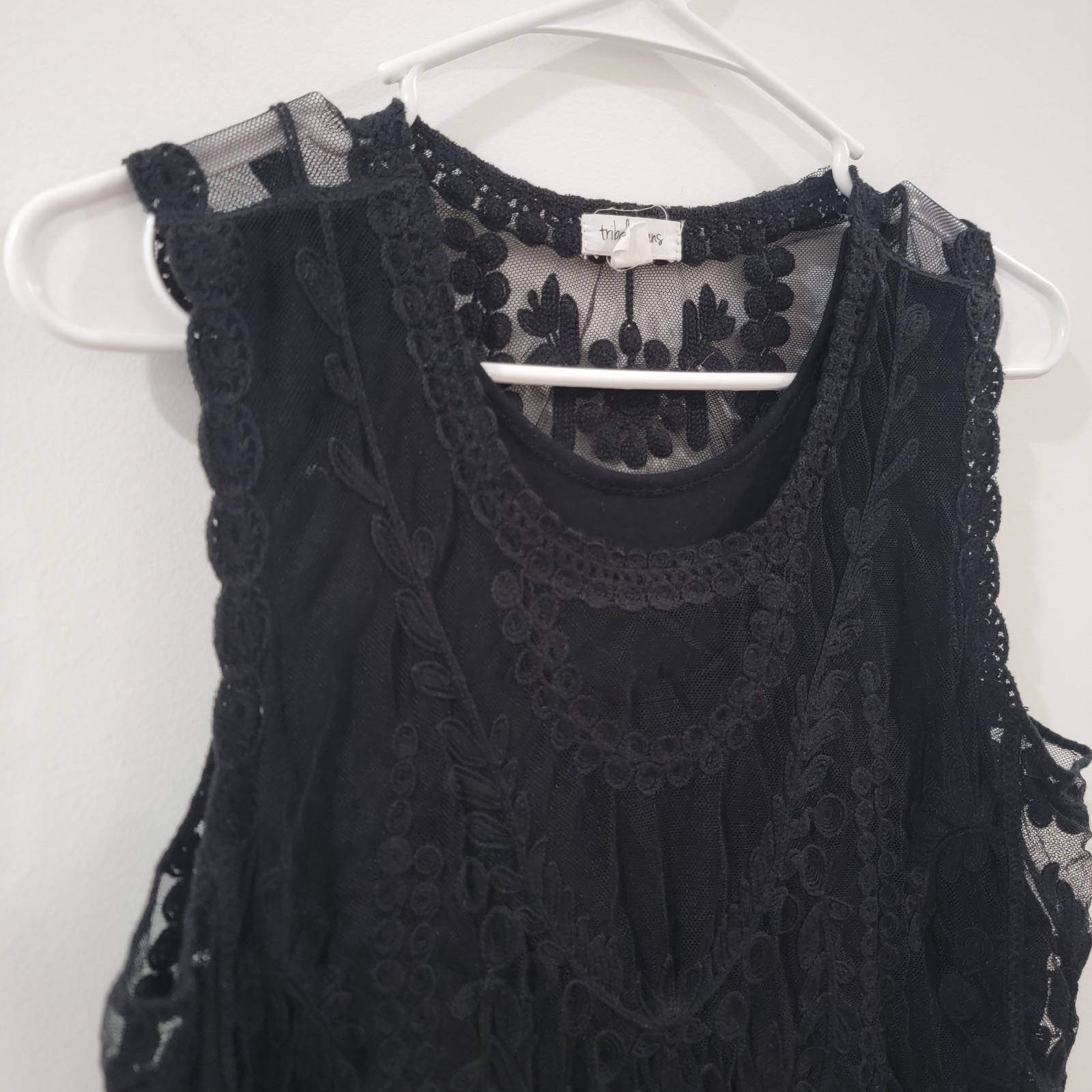 Tribal Jeans Womens Top Size Large Lace Floral Black Whimsigoth Dark Romance