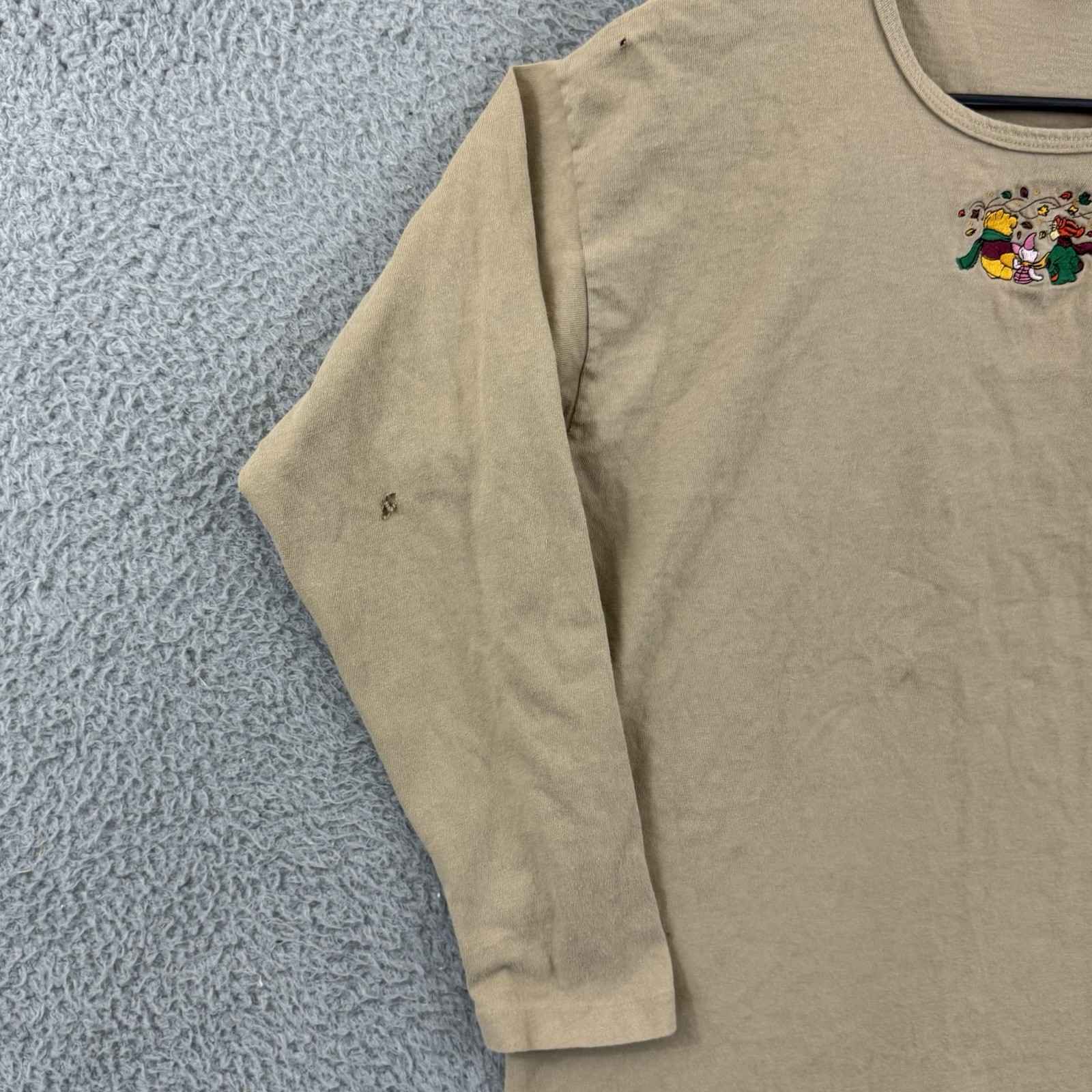 Vintage Winnie The Pooh Shirt Womens Large Brown Holiday Long Sleeve 90s Disney