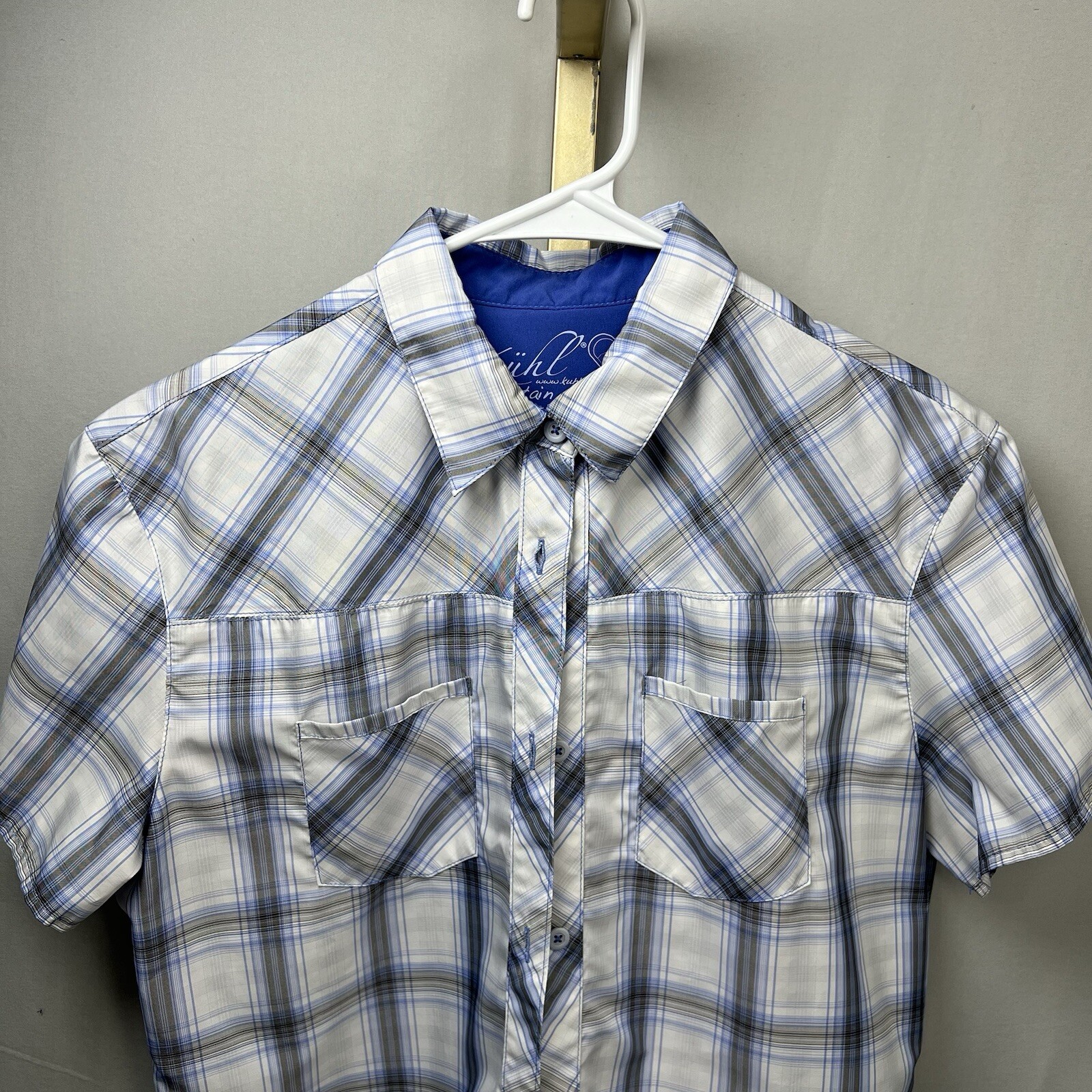 Kuhl Ionik Shirt Womens Medium Plaid Sun Protect Odor Resist Outdoor Gorpcore