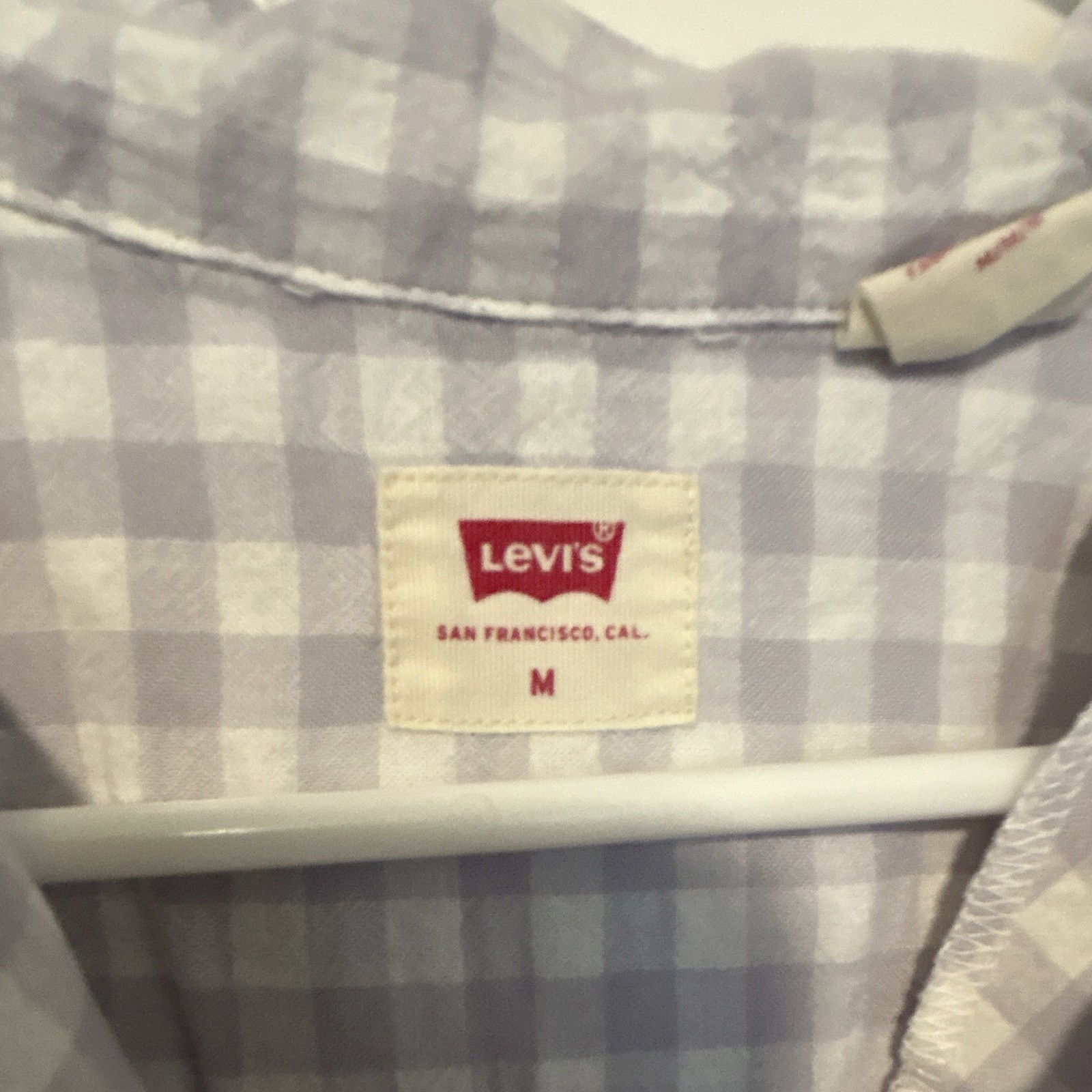 Levi’s Women’s Lilac/White Gingham Short Sleeve Button-Up Shirt M Cotton Pockets