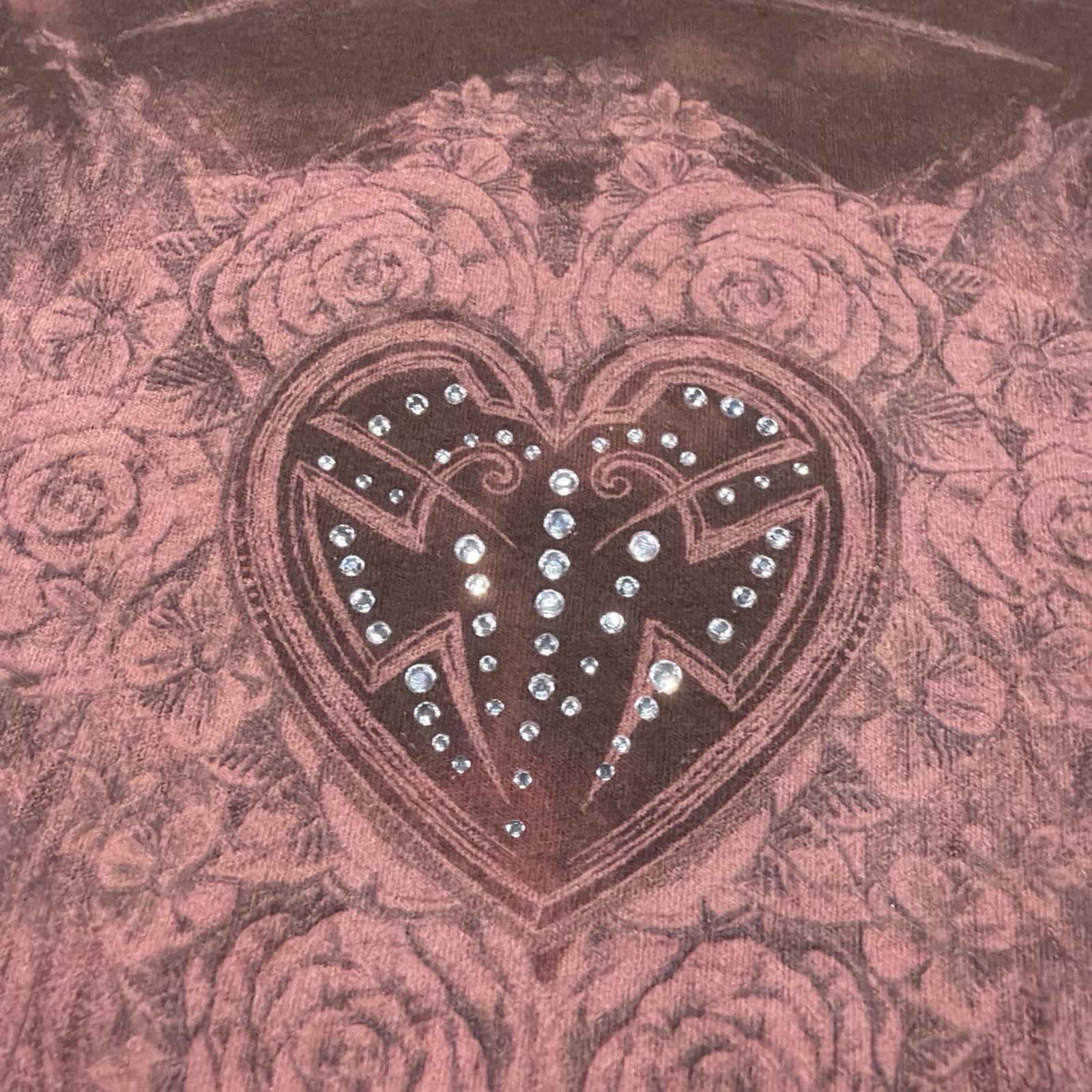 Vintage Y2K Women’s Harley Davidson Top Size Small Heart Bedazzled Aop