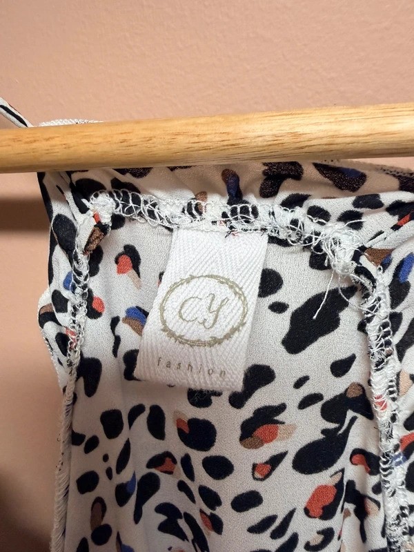 CY Fashion Multicolor Animal Print Cami Tank Top Ruffle Neck & Tie Hem