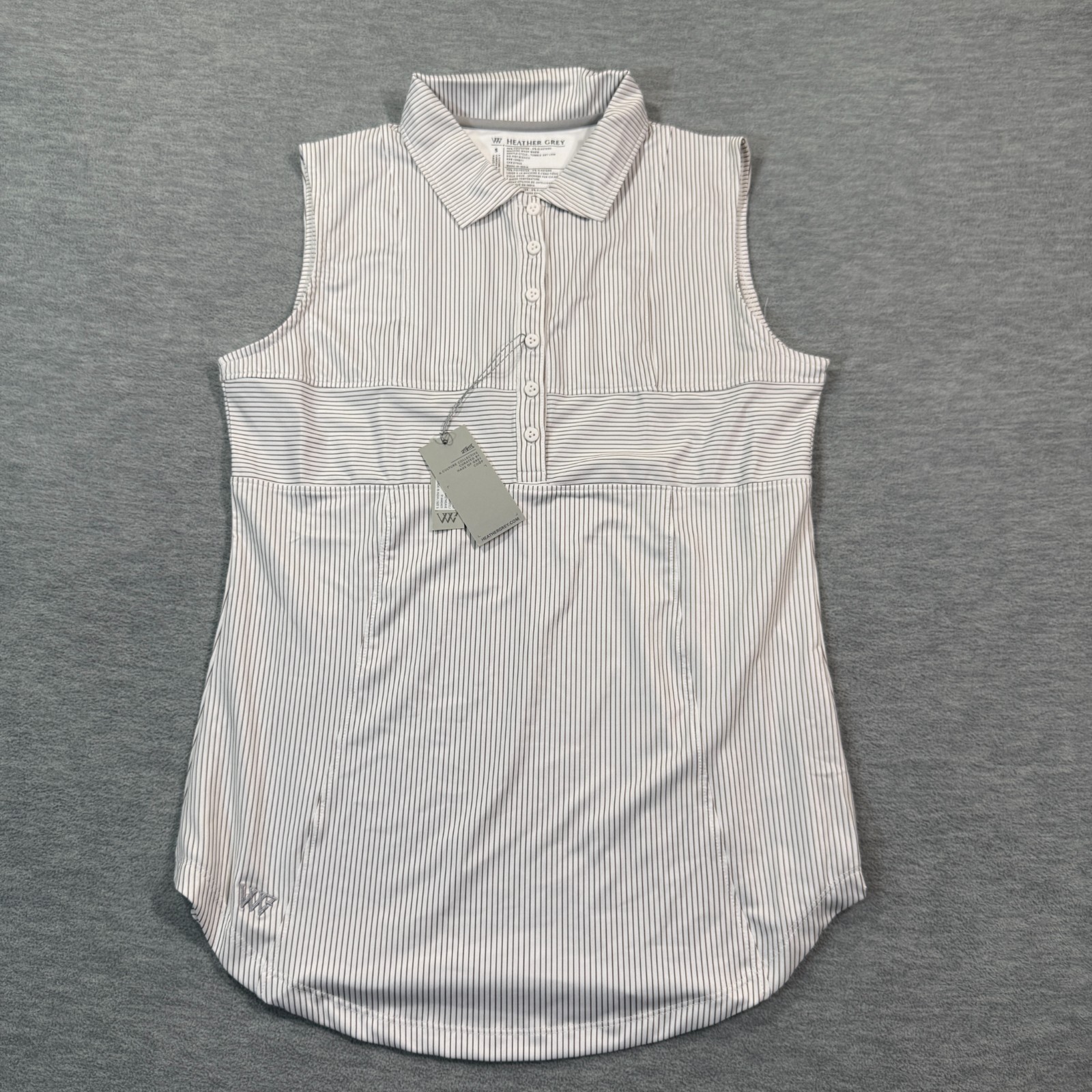 Heather Grey Top Women S White Gray Striped Sleeveless Collared Button Shirt