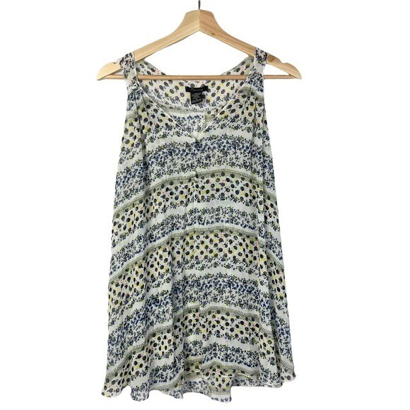 Boutique Timing Blue & Yellow Printed Semi Sheer Tank Top S