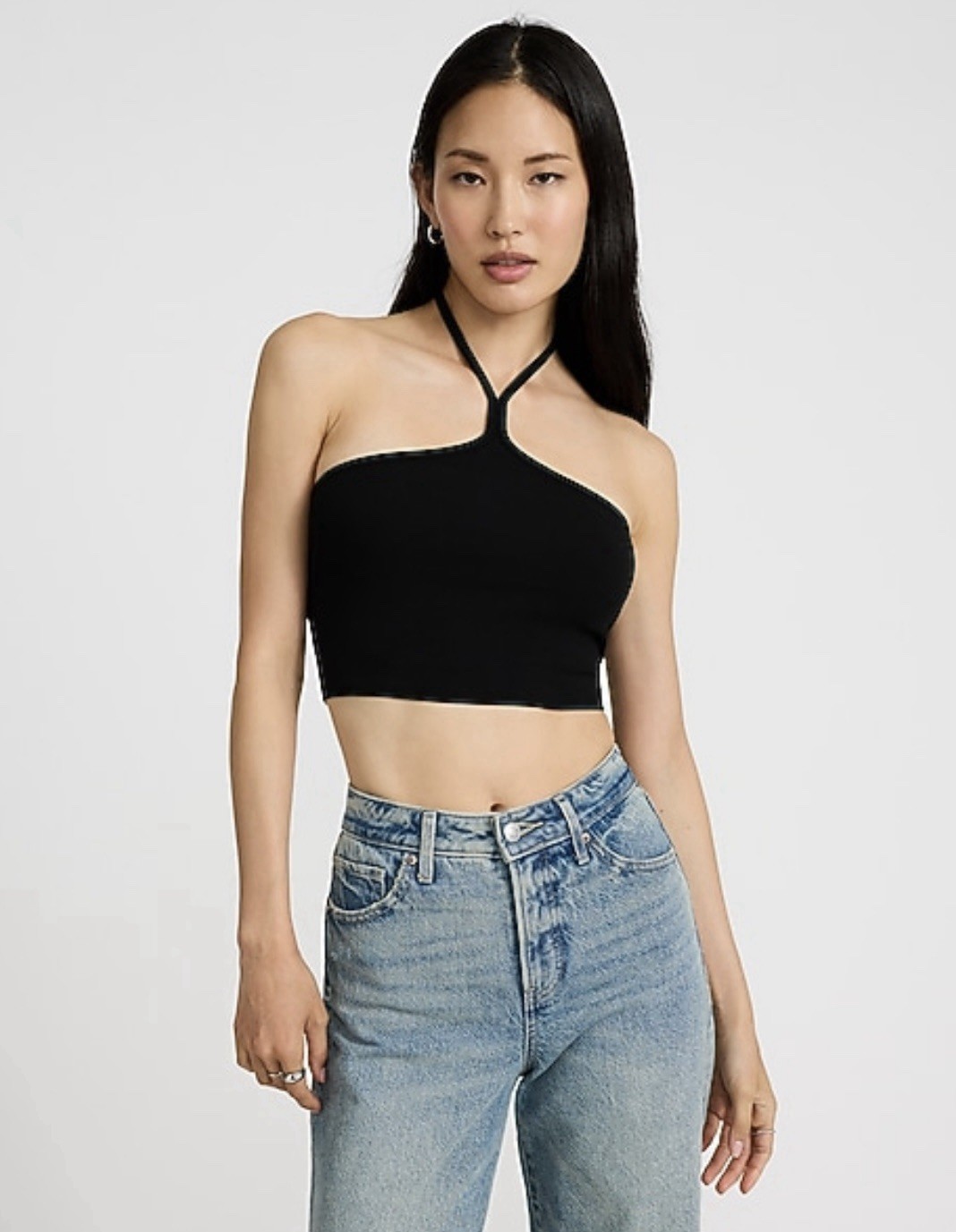 Express Fitted Ribbed Halter Cropped Tank Top Shirt Black NWT Women’s Size XS