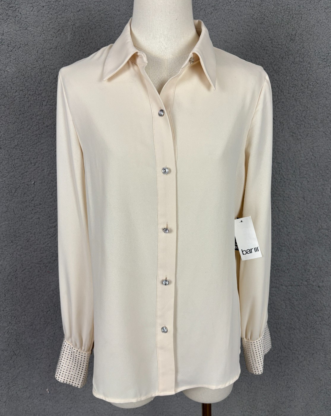 Bar III Women’s Rhinestone-Cuff Button-Front Shirt Light Tea Small NWT’s.
