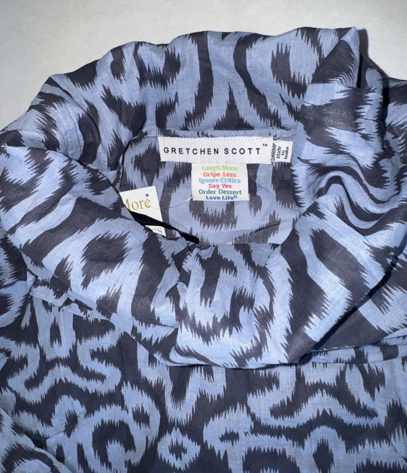Gretchen Scott Cotton Voile Funnel Tunic Top Arabesque Charcoal Blue Shrimp NWT