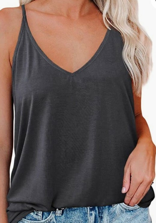 LOLONG Womens Sexy V Neck Spaghetti Strap Shirt Solid Tank Top New Dark Gray
