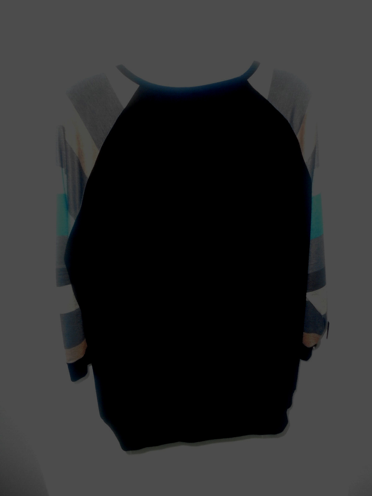 Allegrace Womens Black Long Multi Color Sleeves Crew Neck Top Size 28W