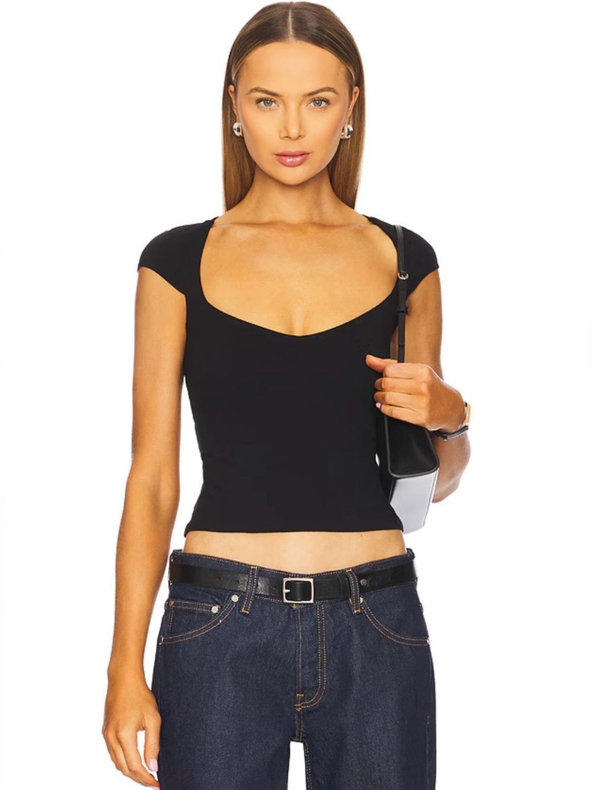 NWT Good American Super Stretch Tee in Black001