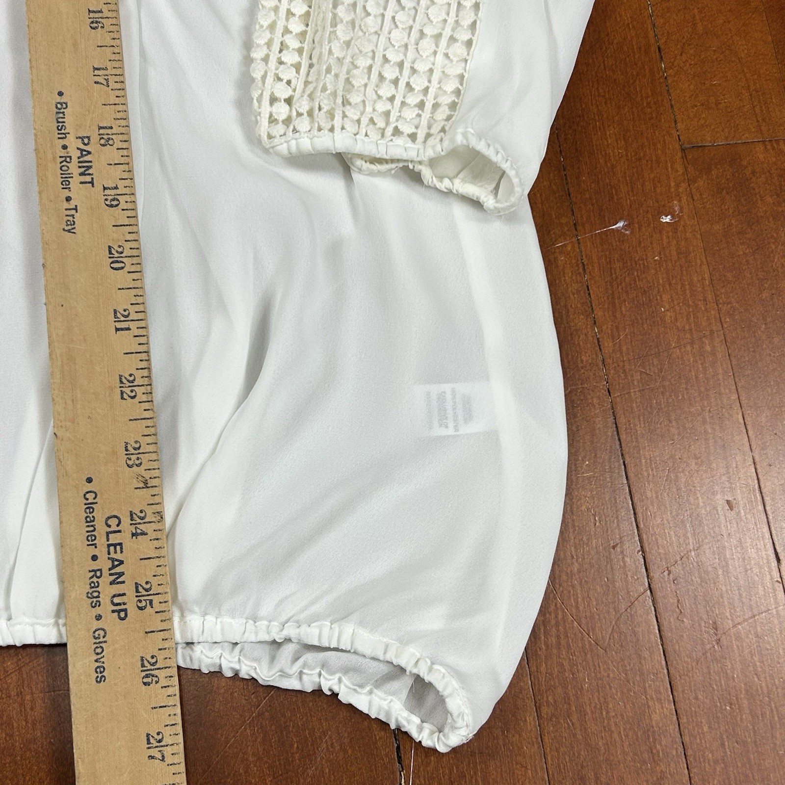 Charming Charlie Womens Large Ivory Semi Sheer Blouse Long Sleeve Crochet Trim