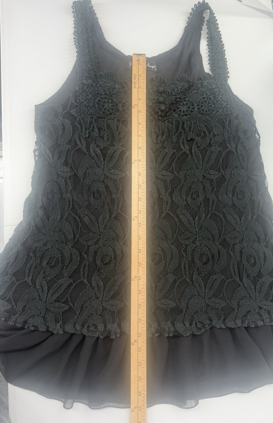 Pretty Angel Tunic Top Large Lace Ruffle Crochet Linen Blend Coquette Black Goth