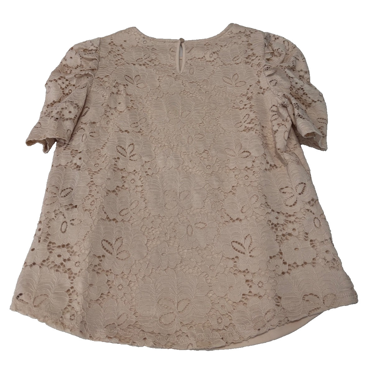 Adrianna Papell Ivory Lace Top Floral Crochet Romantic Puff Sleeve Size Medium