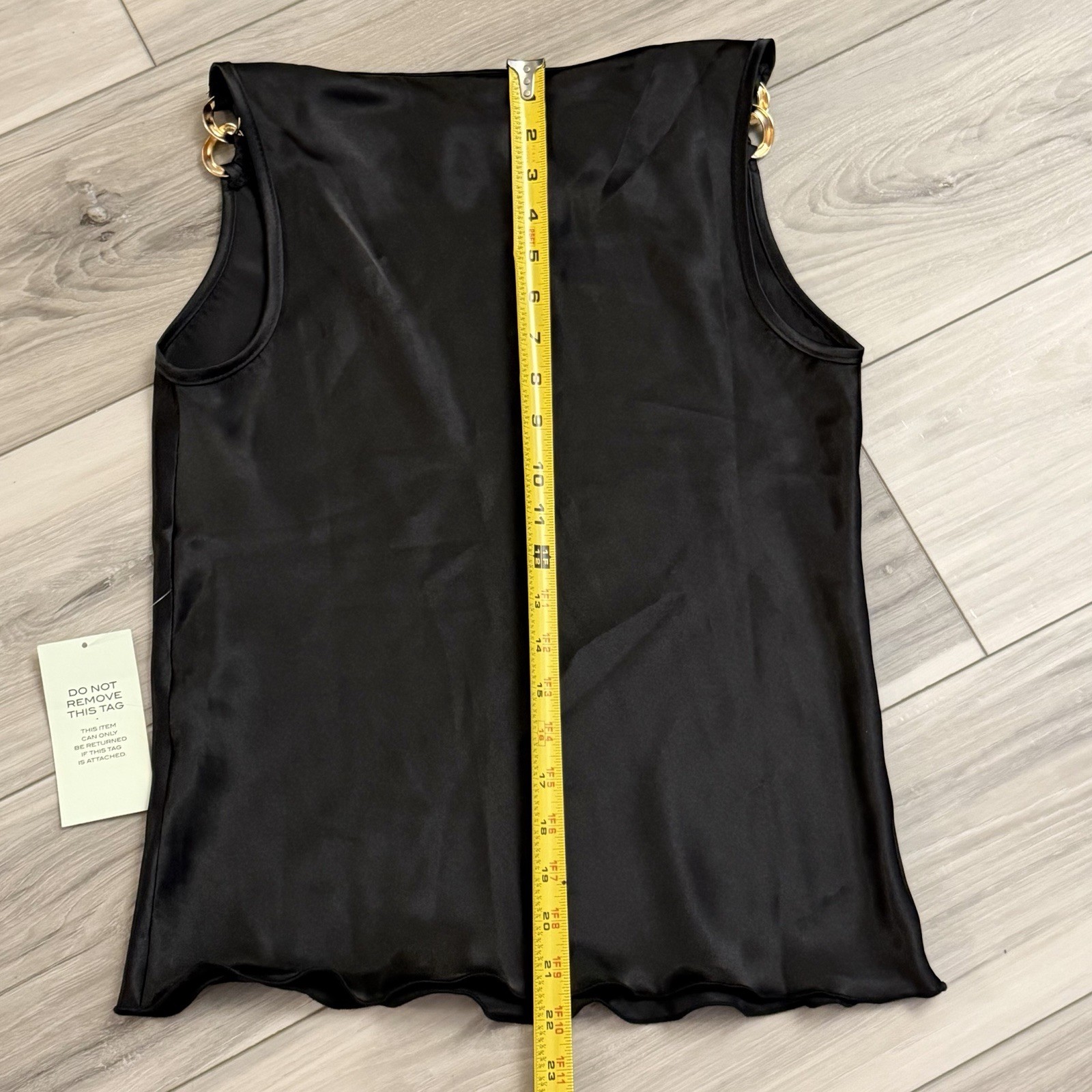 Cache Satin Black Sleeveless Top Gold-tone Ring Hardware Size XS