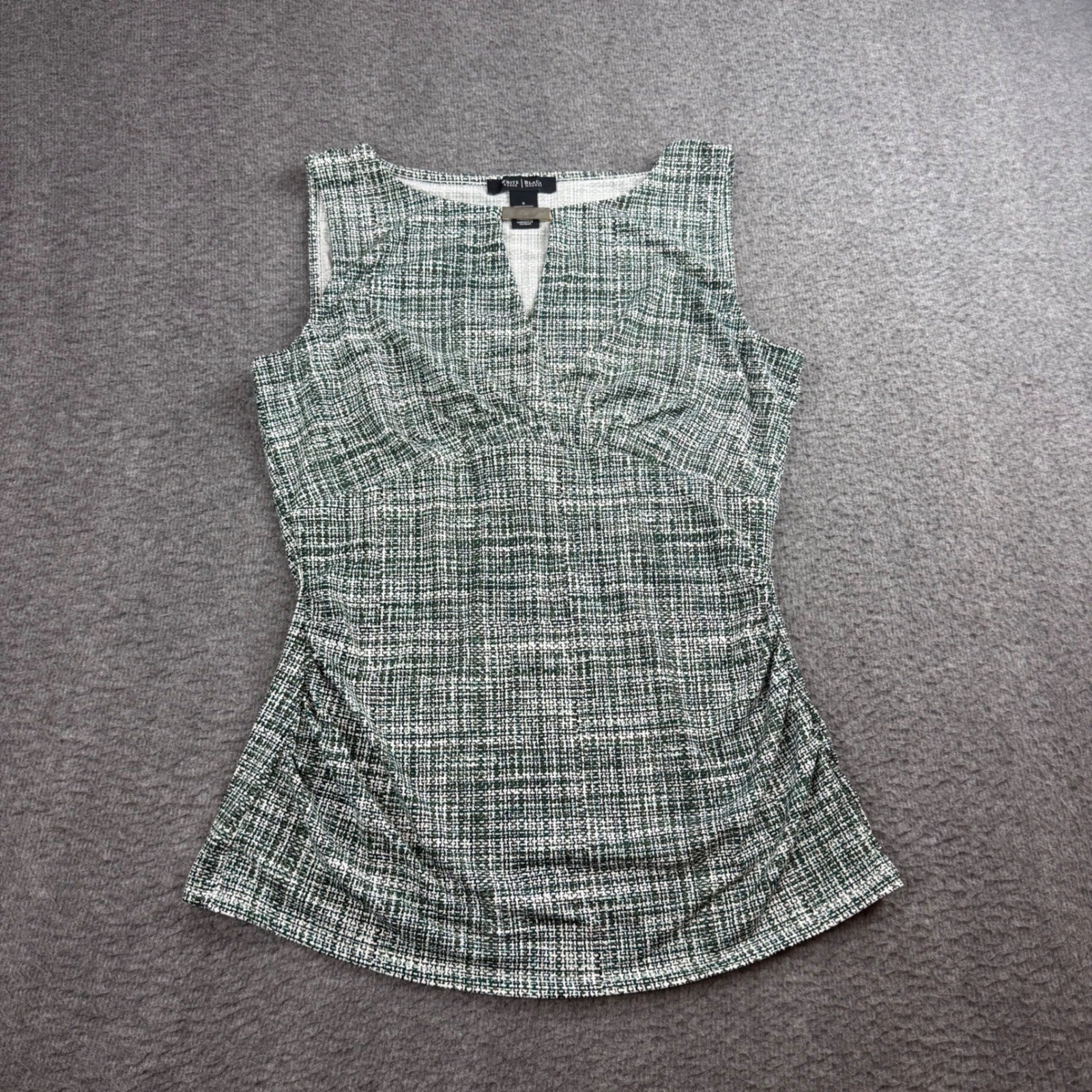 White House Black Market Sleeveless Top Women’s S Green Tweed Ruched Split Neck