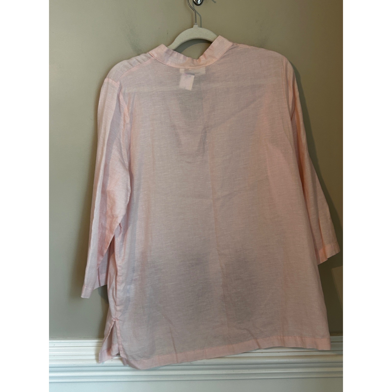 Spartina 449 Size L Everleigh Tunic Pink Tencel Linen Blend Embroidered Floral
