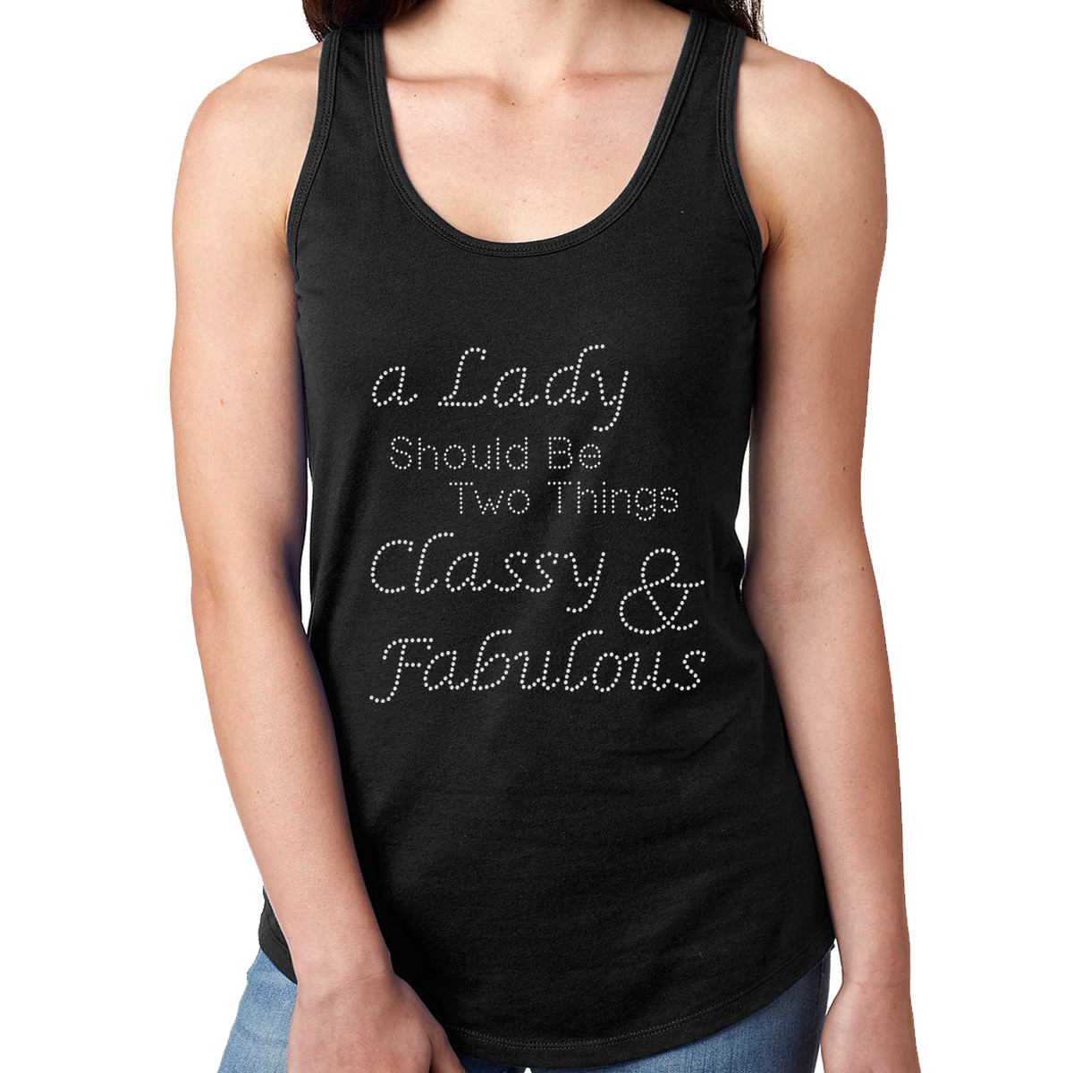 Womens T-Shirt Rhinestone Bling Black Fitted Tee Lady should be Classy Fabulous
