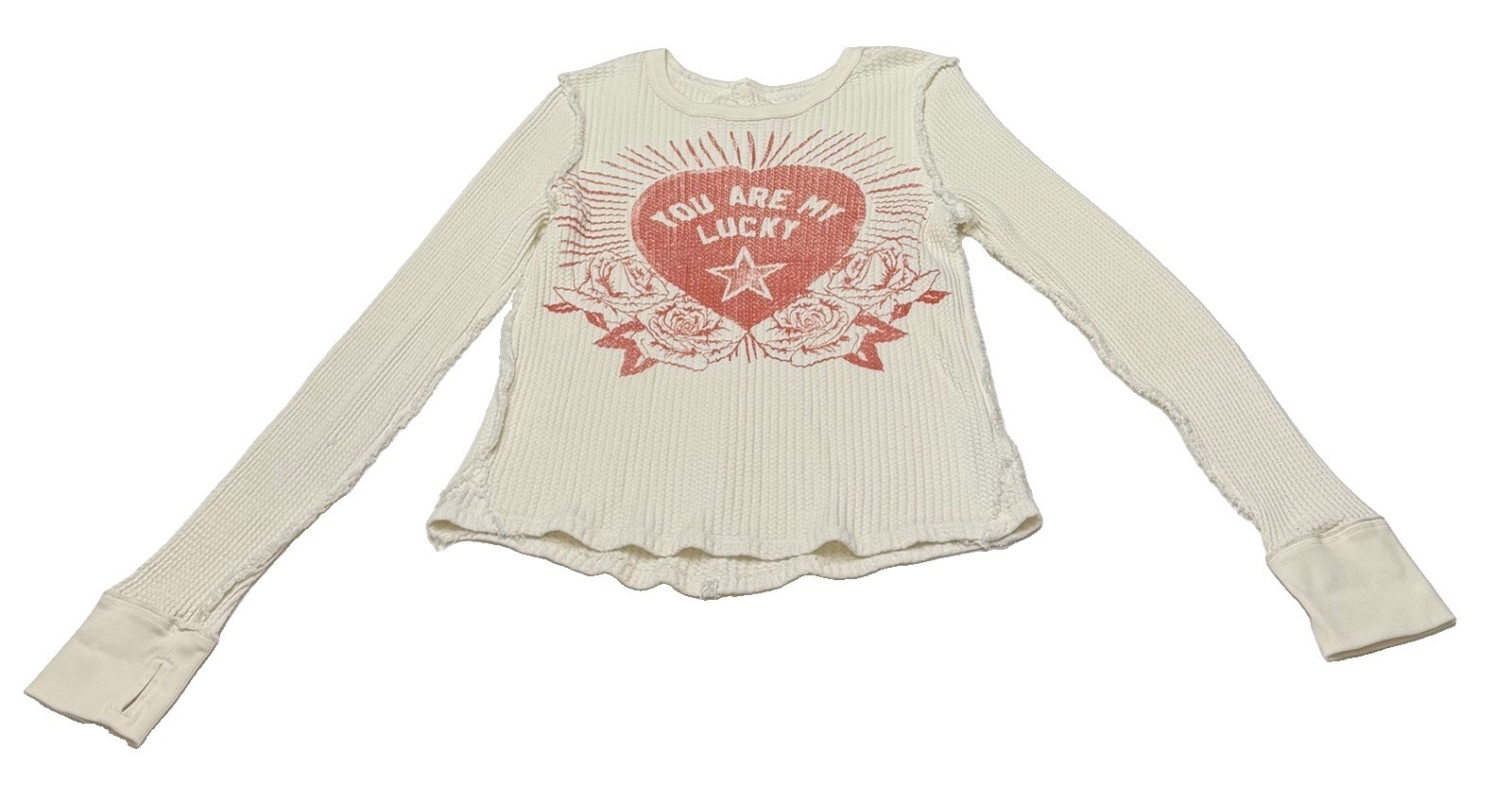 Free People We The Free Lucky Locket Thermal Graphic Top Ivory Cream XL