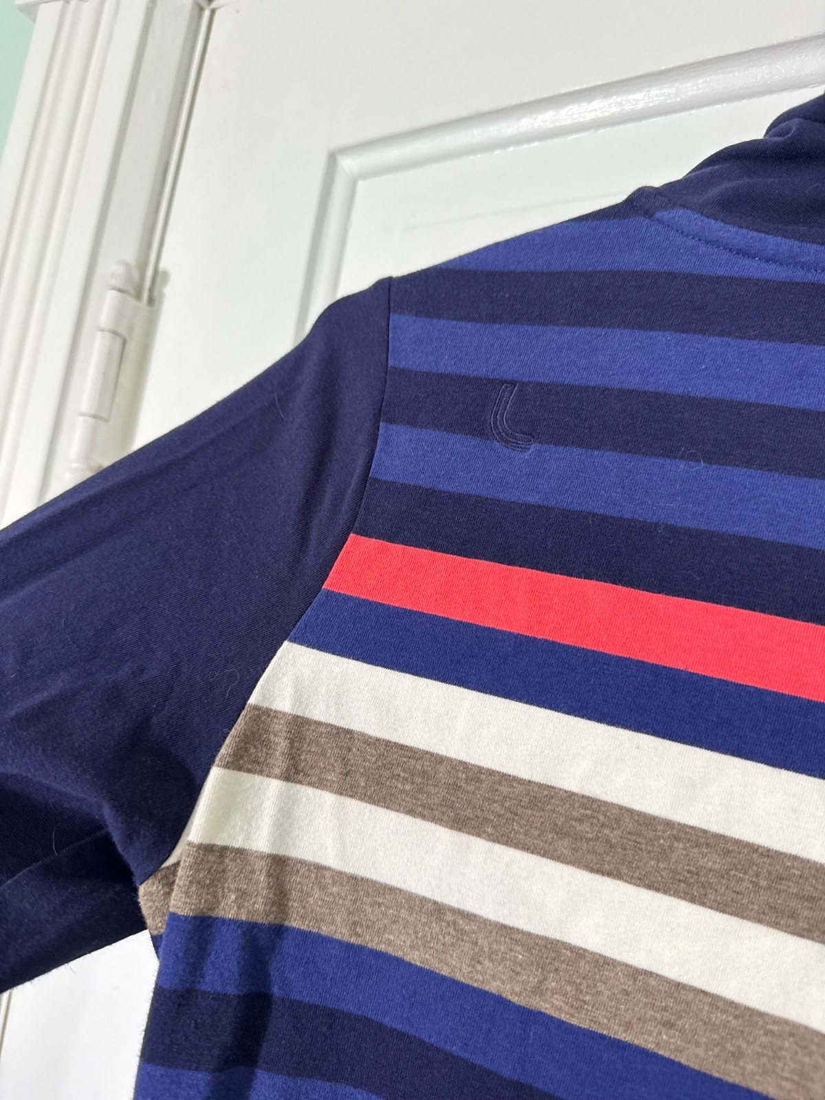 Lole Tunic Top Medium Blue Navy White Taupe Red Cowl Neck Organic Cotton