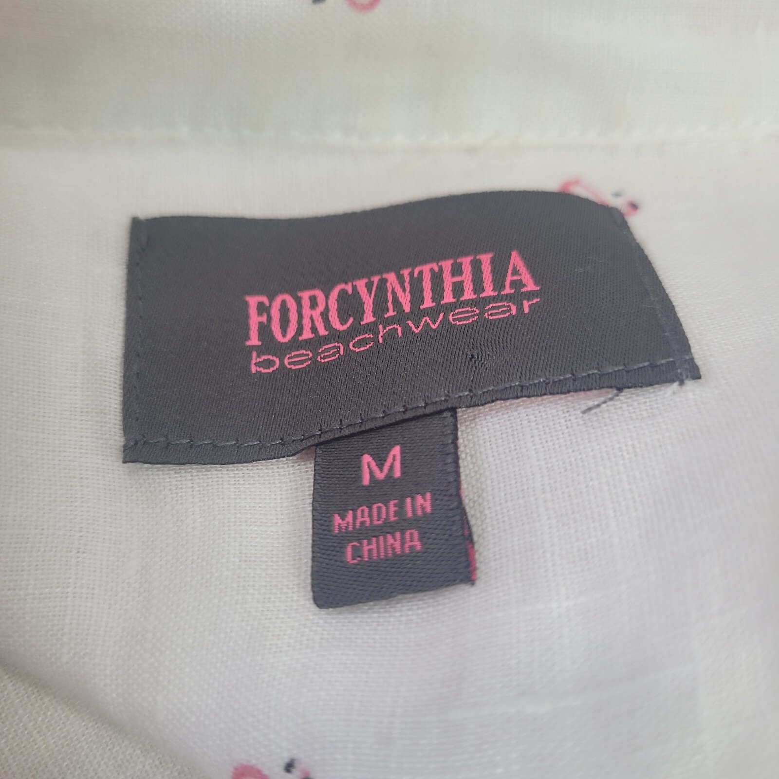 Forcynthia Beachwear 100% Linen White Flamingo Tunic | Women Size M | Secondhand