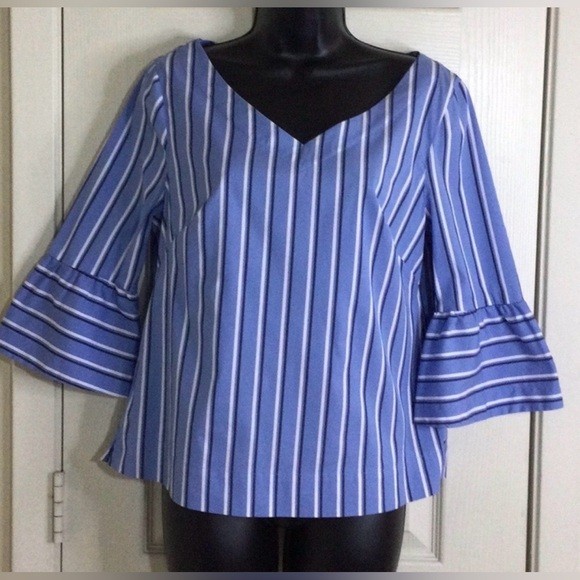White House Black Market Blue and White Striped Blouse- Size 6
