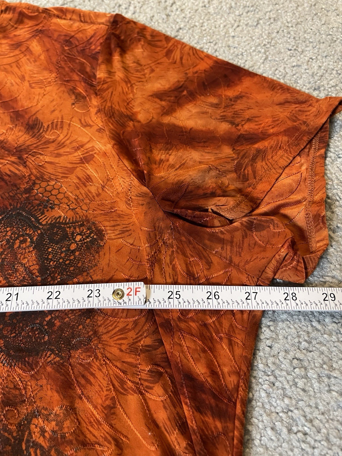 90s Essentials Floral Blouse 3X Rustic Brown Beads Side Ruched Boho Cottagecore