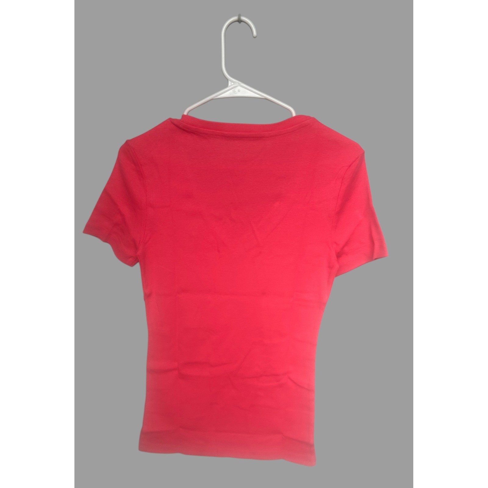 Tommy Hilfiger V-Neck T-Shirt Women Medium Coral Pink New Short Sleeve Logo Tee