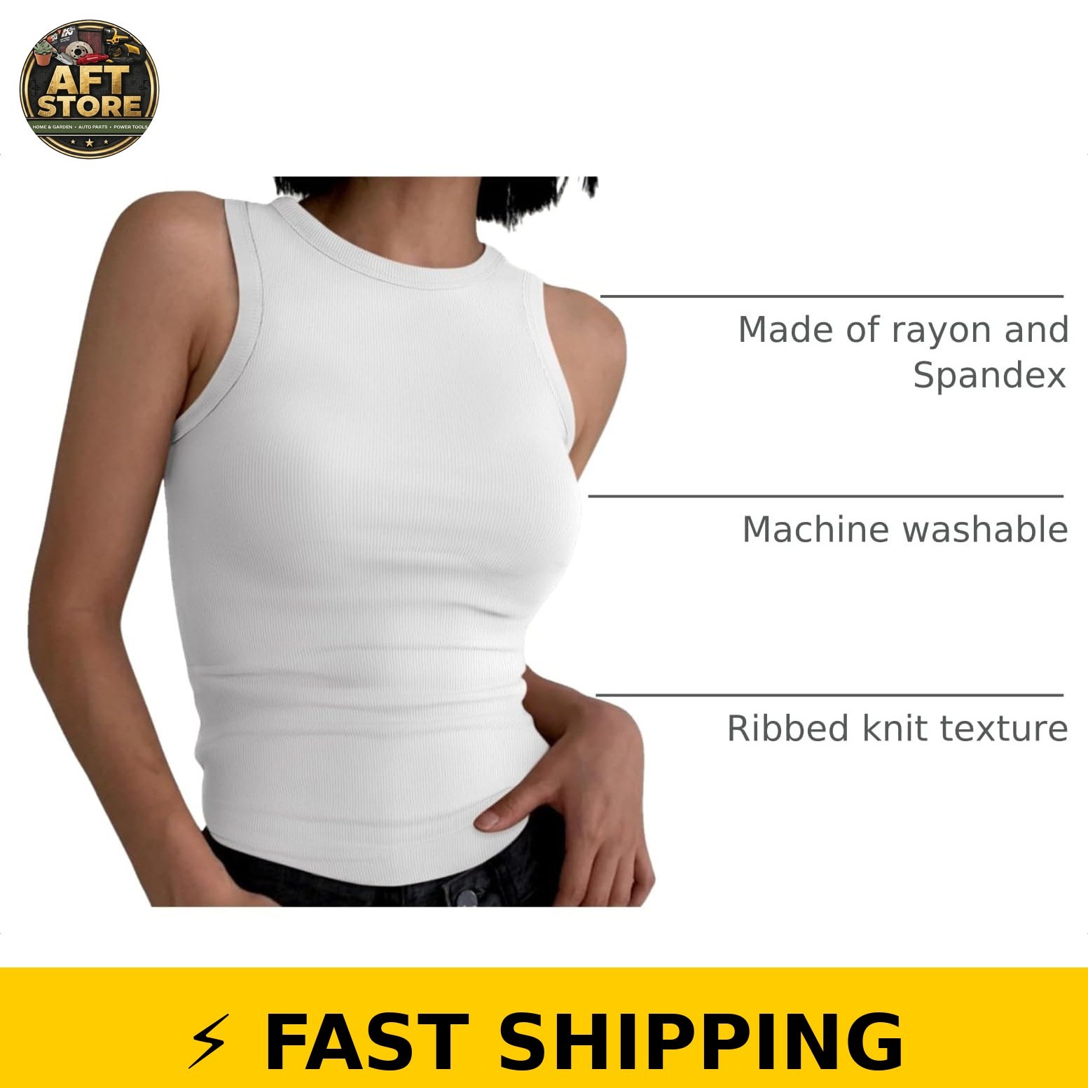 ANRABESS Womens Sleeveless High Neck Ribbed Tank Top Shirt White M