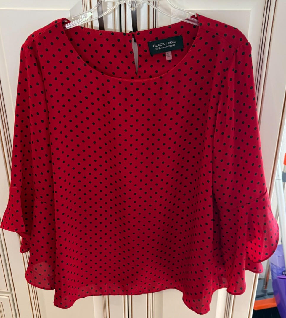 BLACK LABEL by EVAN PICONE Polka Dot Bell Sleeve Blouse Top Women’s Size XL