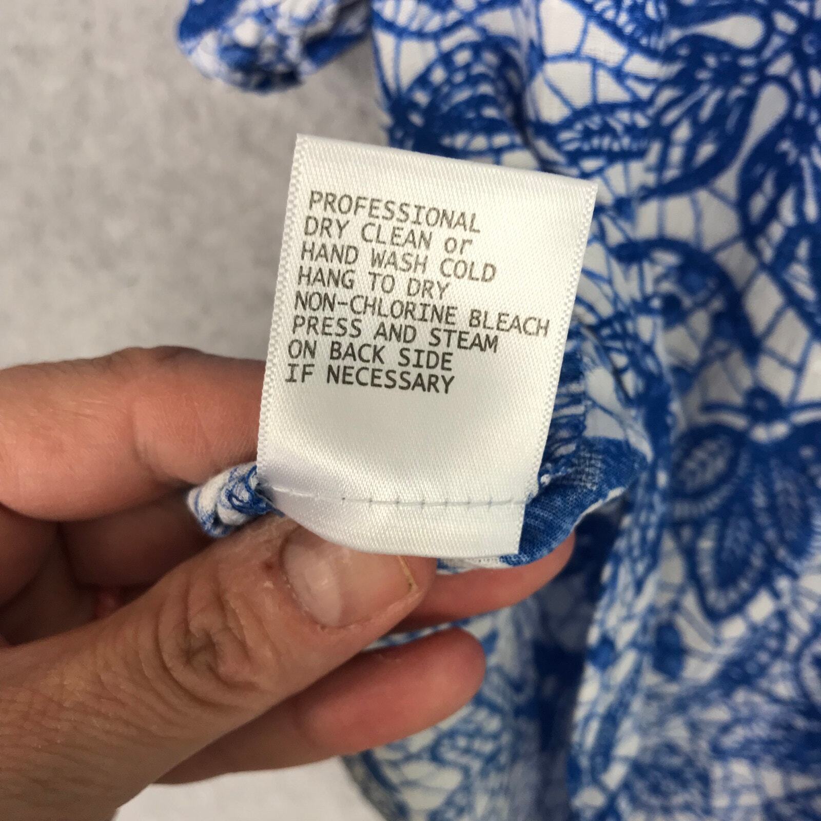 Nicole Miller Top Women XL Blue White Bloom Blouse Ruffle Career Church Coastal