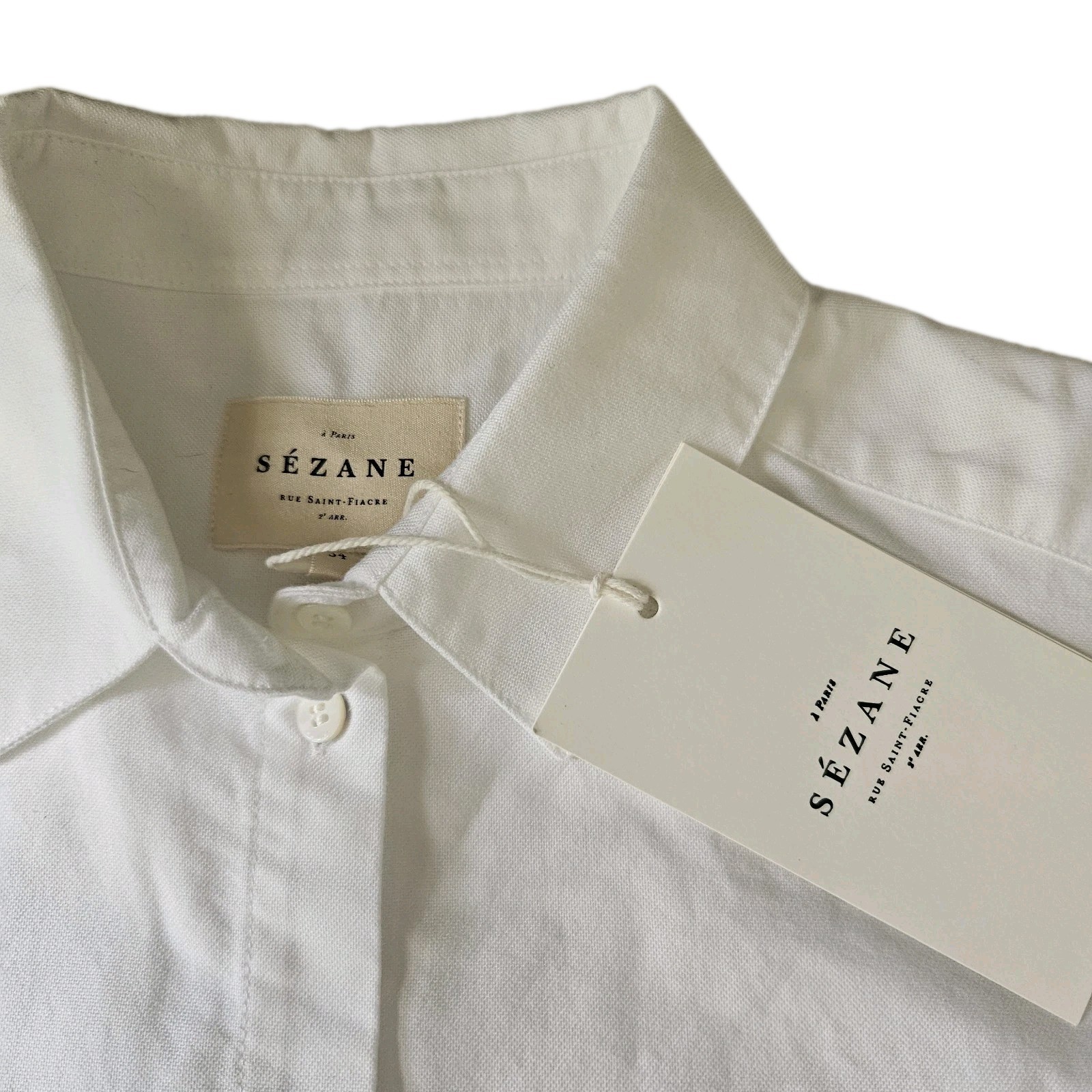 Sezane Max Blanc Casual Button Up Shirt Fr 34 US 0-2 XS Quiet Luxury White NWT